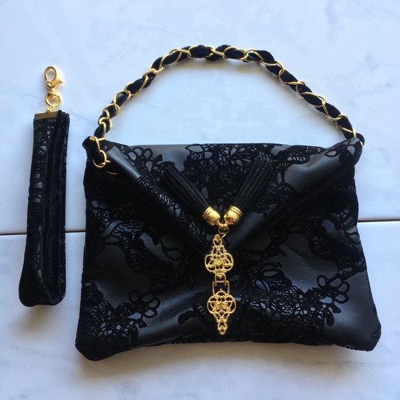 ✨NEW✨Handmade Faux Leather & Velvet Luxe Clutch - Picture 5 of 8